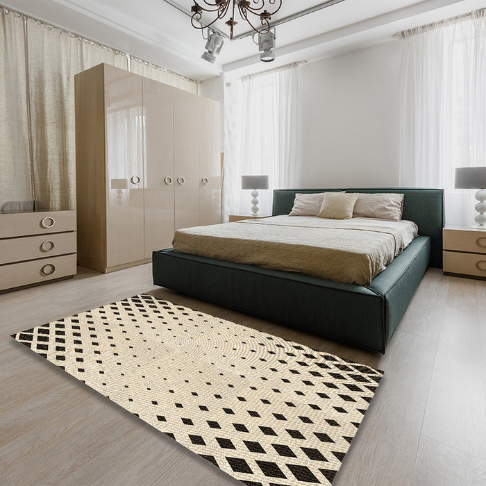 Patterned Moccasin Beige Rug in a Bedroom, pat3837brn