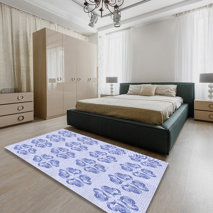 Patterned Lavender Blue Rug in a Bedroom, pat3838blu