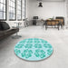 Round Patterned Turquoise Green Rug in a Office, pat3838lblu