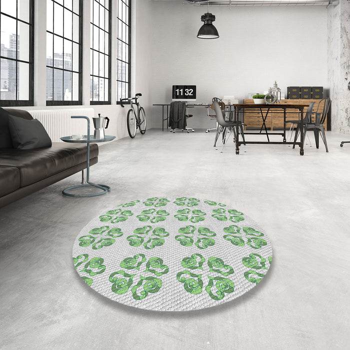 Round Machine Washable Transitional Green Rug in a Office, wshpat3838
