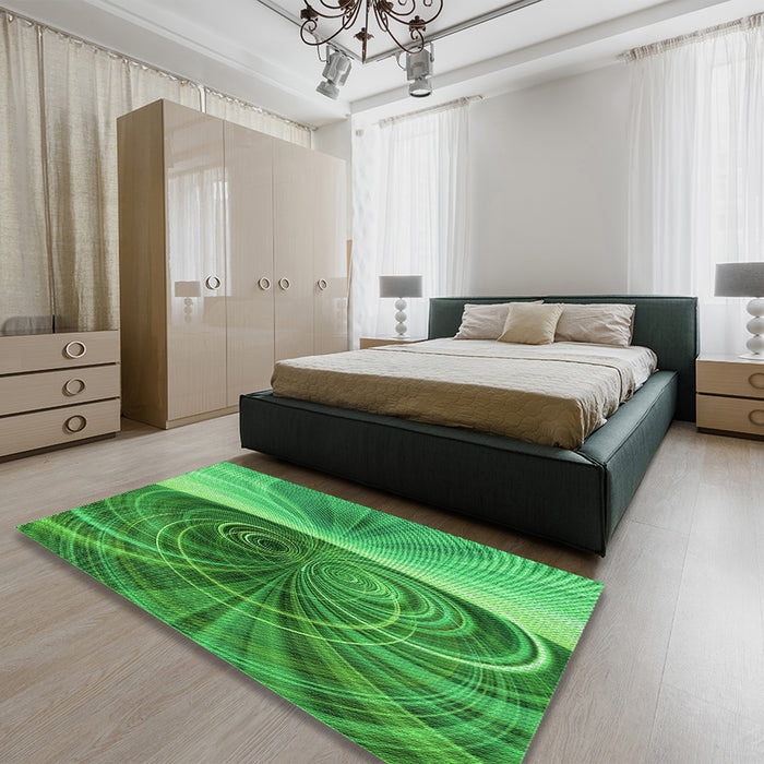 Patterned Green Rug in a Bedroom, pat384grn