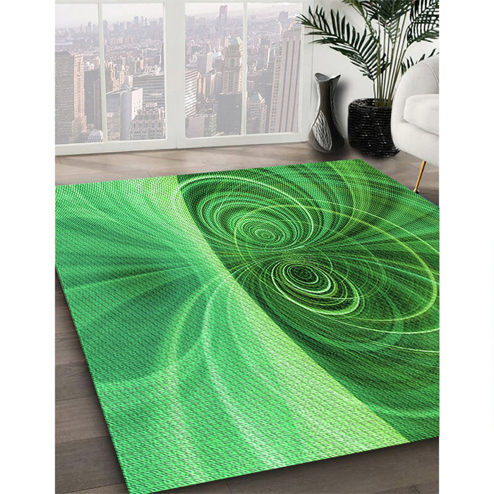 Patterned Green Rug in Family Room, pat384grn