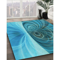 Patterned Dark Cyan Green Rug, pat384lblu