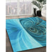 Patterned Dark Cyan Green Rug in Family Room, pat384lblu