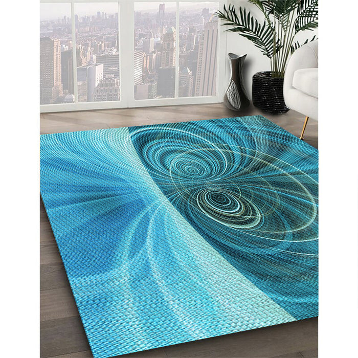 Machine Washable Transitional Dark Cyan Green Rug in a Family Room, wshpat384lblu