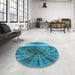 Round Patterned Dark Cyan Green Rug in a Office, pat384lblu
