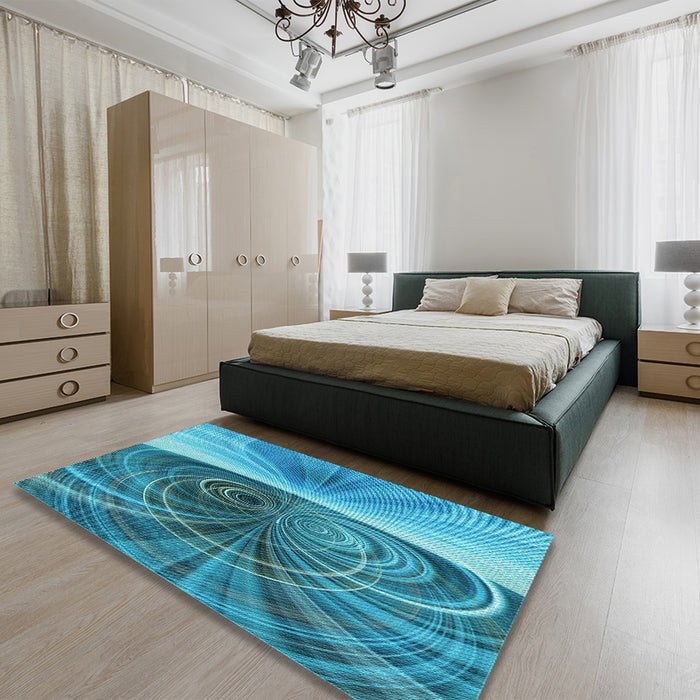 Patterned Dark Cyan Green Rug in a Bedroom, pat384lblu