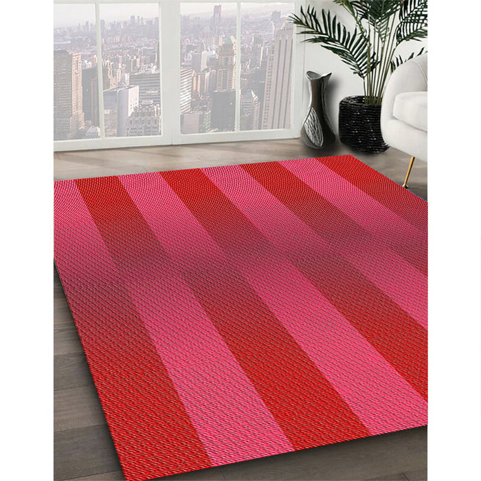 Patterned Crimson Red Rug in Family Room, pat3841org