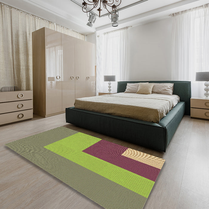 Patterned Green Rug in a Bedroom, pat3842brn