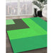 Patterned Neon Green Rug in Family Room, pat3842grn