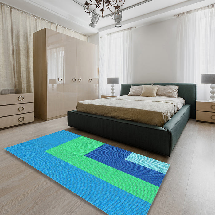 Patterned Neon Blue Rug in a Bedroom, pat3842lblu