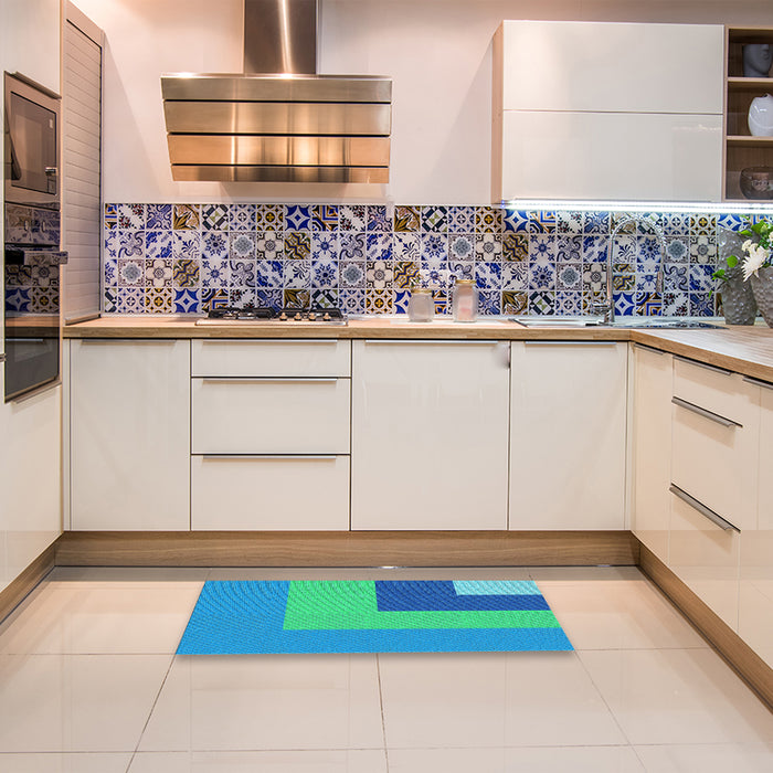 Patterned Neon Blue Rug in a Kitchen, pat3842lblu