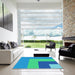 Square Patterned Neon Blue Rug in a Living Room, pat3842lblu