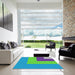 Square Patterned Blue Novelty Rug in a Living Room, pat3842