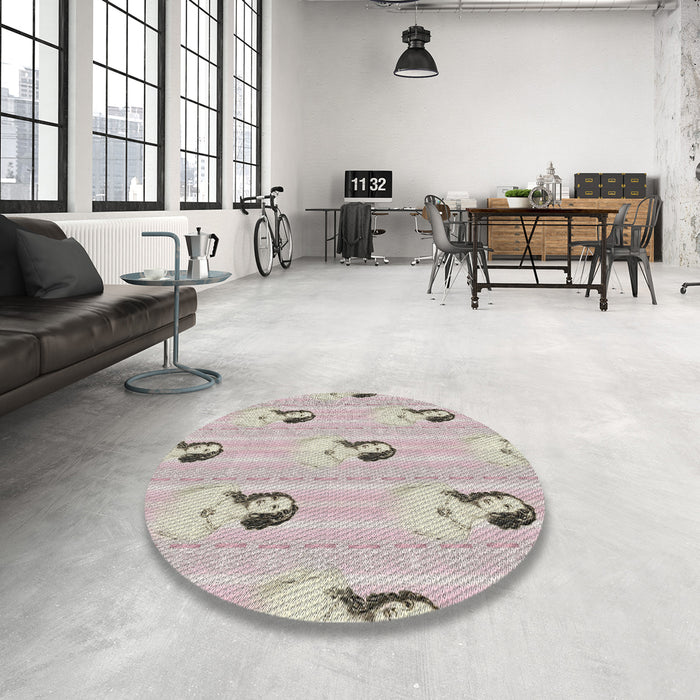 Round Machine Washable Transitional Champagne Beige Rug in a Office, wshpat3843