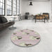 Round Machine Washable Transitional Champagne Beige Rug in a Office, wshpat3843