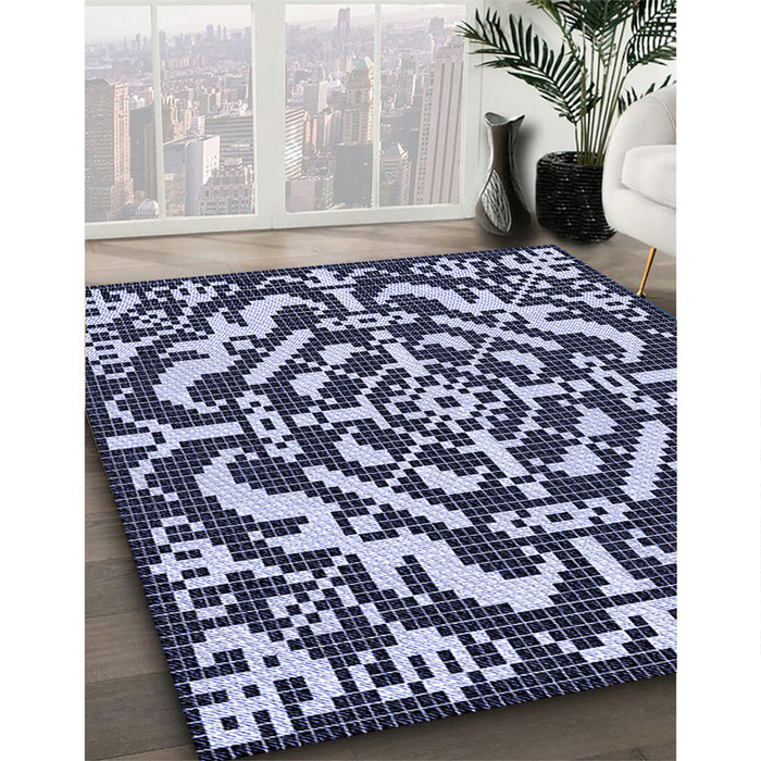 Patterned Night Blue Rug in Family Room, pat3844blu