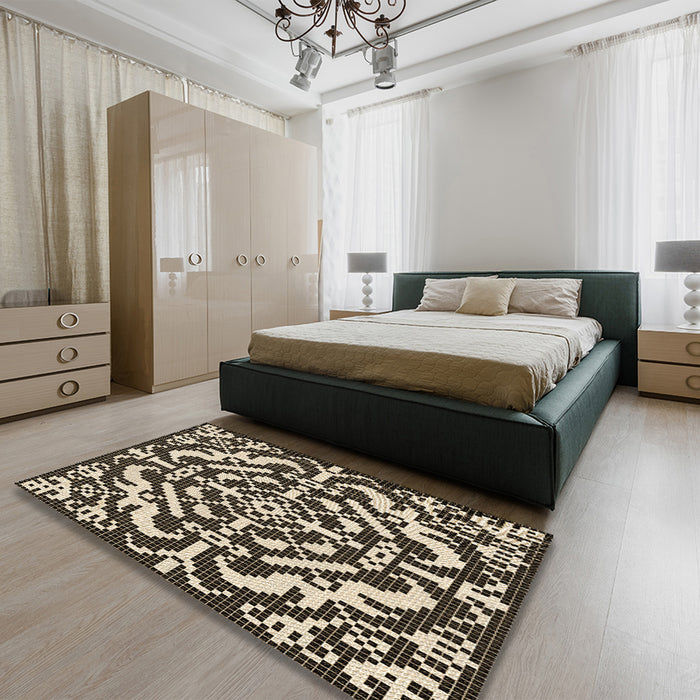 Patterned Midnight Gray Rug in a Bedroom, pat3844brn