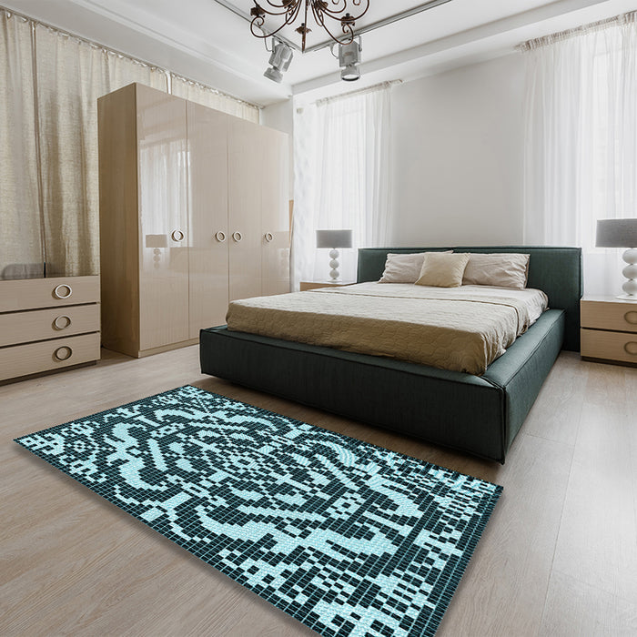 Patterned Blue Rug in a Bedroom, pat3844lblu