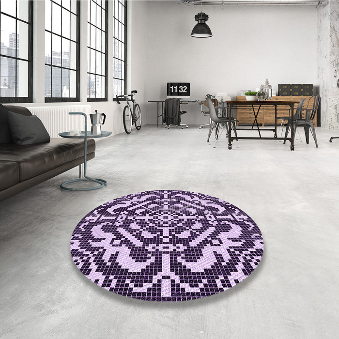 Round Patterned Dark Purple Rug in a Office, pat3844pur