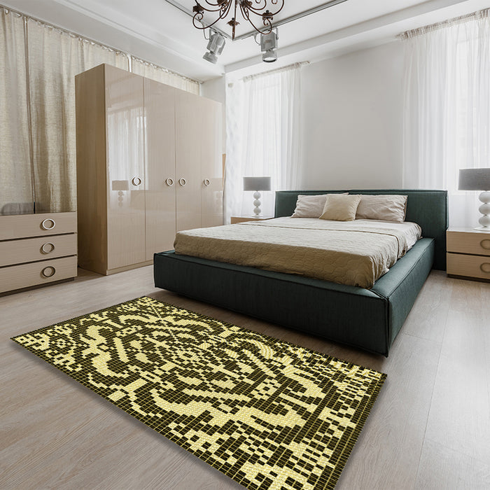 Patterned Midnight Gray Rug in a Bedroom, pat3844yw