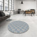 Round Machine Washable Transitional Gulf Blue Rug in a Office, wshpat3846
