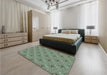 Patterned Dark Sea Green Rug in a Bedroom, pat3847lblu
