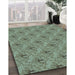 Patterned Dark Sea Green Rug in Family Room, pat3847lblu