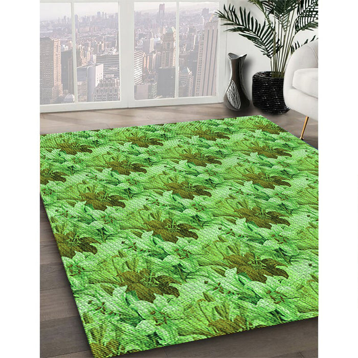 Patterned Emerald Green Rug in Family Room, pat3848grn
