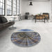 Round Patterned Blue Gray Novelty Rug in a Office, pat384