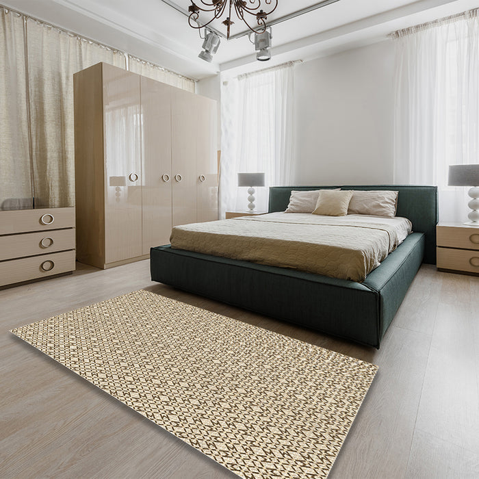 Round Machine Washable Transitional Vanilla Gold Rug in a Office, wshpat385brn