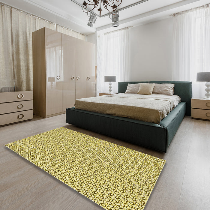 Round Machine Washable Transitional Dark Golden Brown Rug in a Office, wshpat385yw