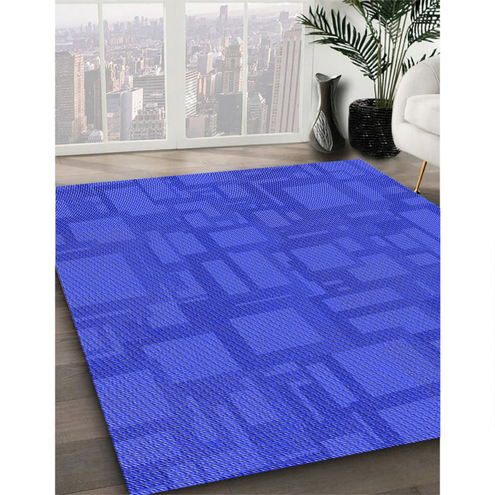 Patterned Blue Rug in Family Room, pat3850blu