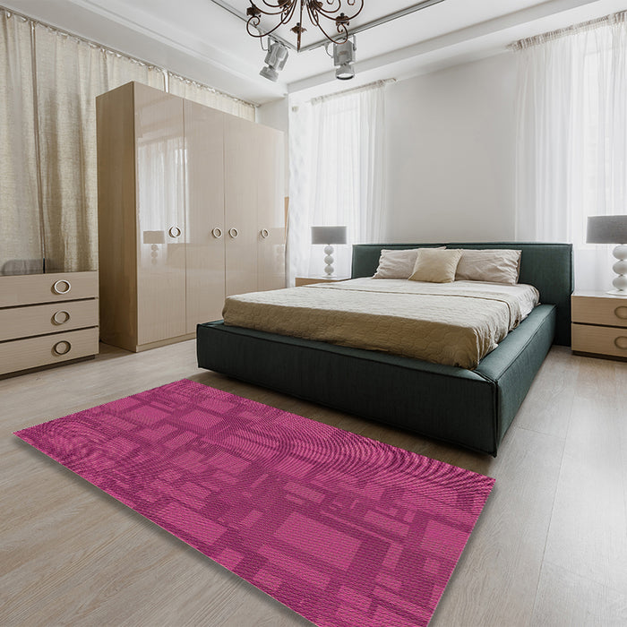 Patterned Hot Deep Pink Rug in a Bedroom, pat3850brn