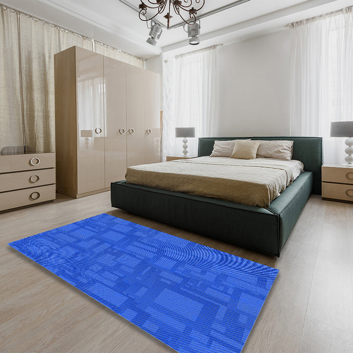 Patterned Neon Blue Rug in a Bedroom, pat3850lblu