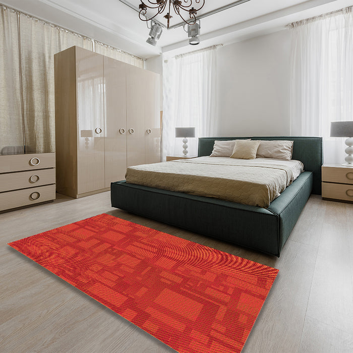 Patterned Scarlet Red Rug in a Bedroom, pat3850yw