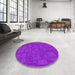 Round Machine Washable Transitional Fuchsia Magenta Purple Rug in a Office, wshpat3850