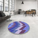 Round Patterned Amethyst Purple Rug in a Office, pat3851blu