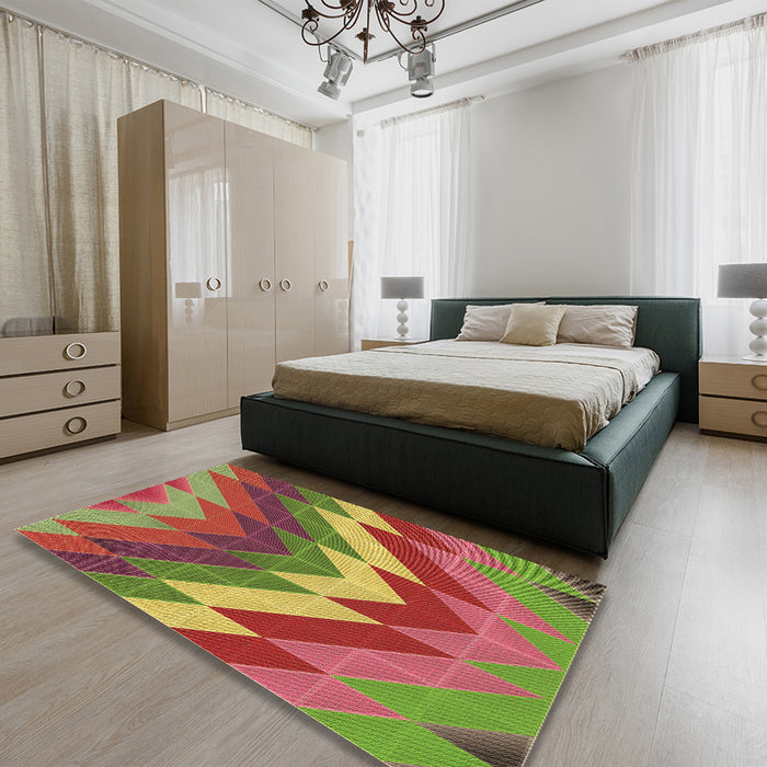 Patterned Pistachio Green Rug in a Bedroom, pat3851brn