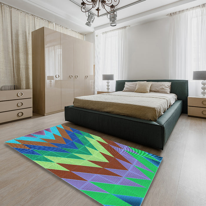 Patterned Lime Mint Green Rug in a Bedroom, pat3851lblu