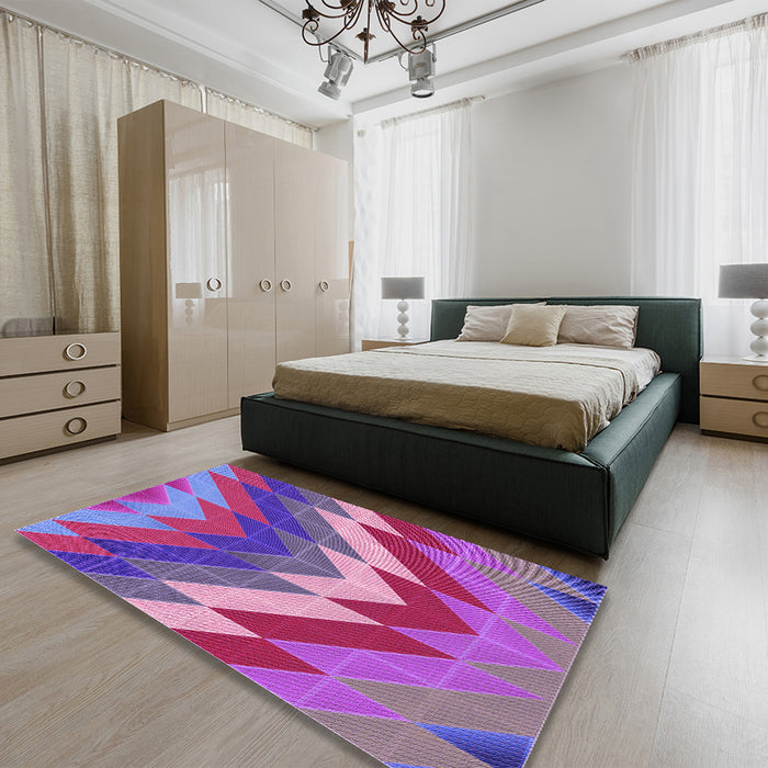 Patterned Medium Violet Red Pink Rug in a Bedroom, pat3851pur