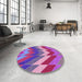 Round Patterned Medium Violet Red Pink Rug in a Office, pat3851pur