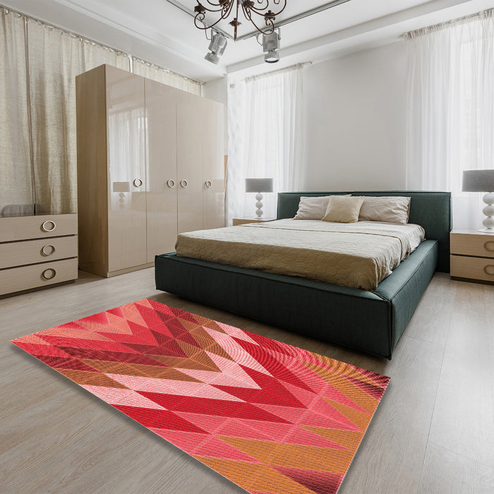 Patterned Red Rug in a Bedroom, pat3851rd