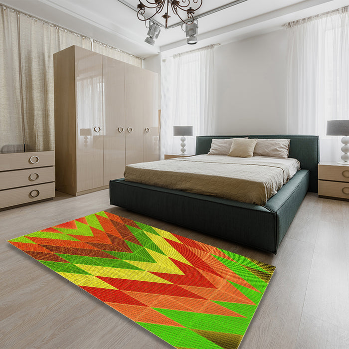 Patterned Neon Red Rug in a Bedroom, pat3851yw