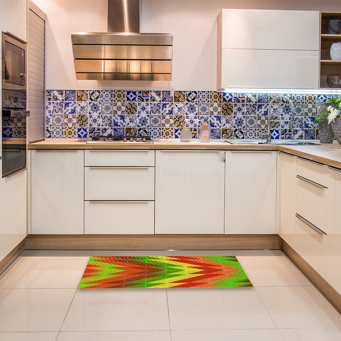 Patterned Neon Red Rug in a Kitchen, pat3851yw