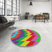 Round Machine Washable Transitional Green Rug in a Office, wshpat3851