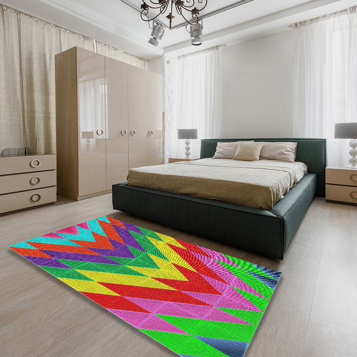Patterned Green Modern Rug in a Bedroom, pat3851