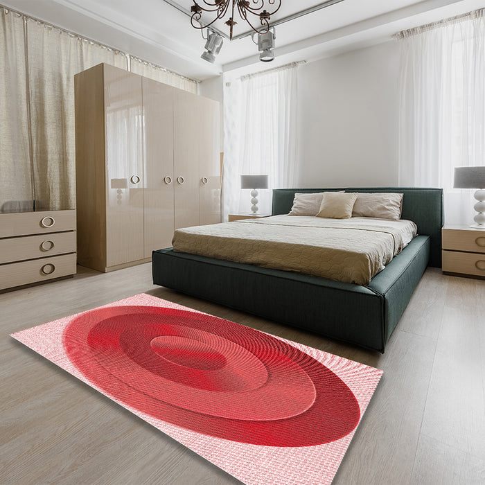 Patterned Pastel Red Pink Rug in a Bedroom, pat3852rd