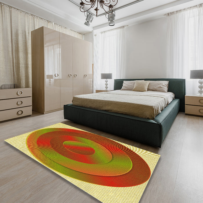 Patterned Red Rug in a Bedroom, pat3852yw