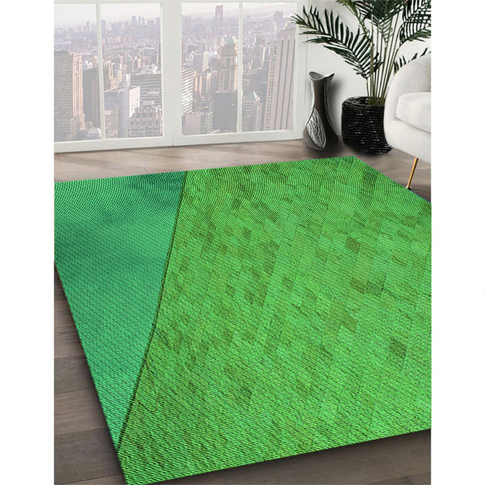 Patterned Neon Green Rug in Family Room, pat3853grn